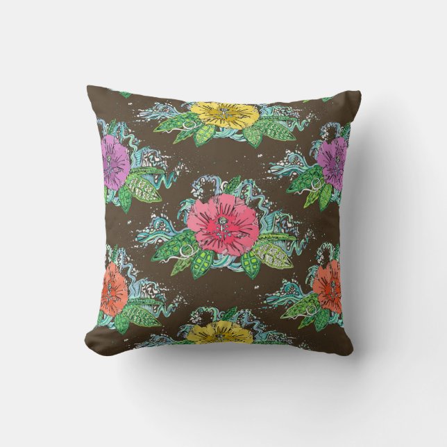 hibiscus surf coffee throw pillow (Front)