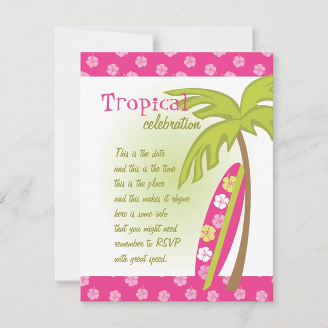 Hibiscus Surfboard Invitation (Front)