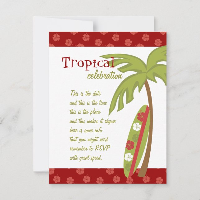 Hibiscus Surfboard Invitation (Front)