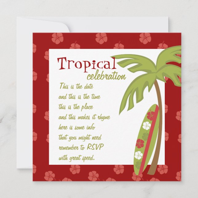 Hibiscus Surfboard Invitation (Front)