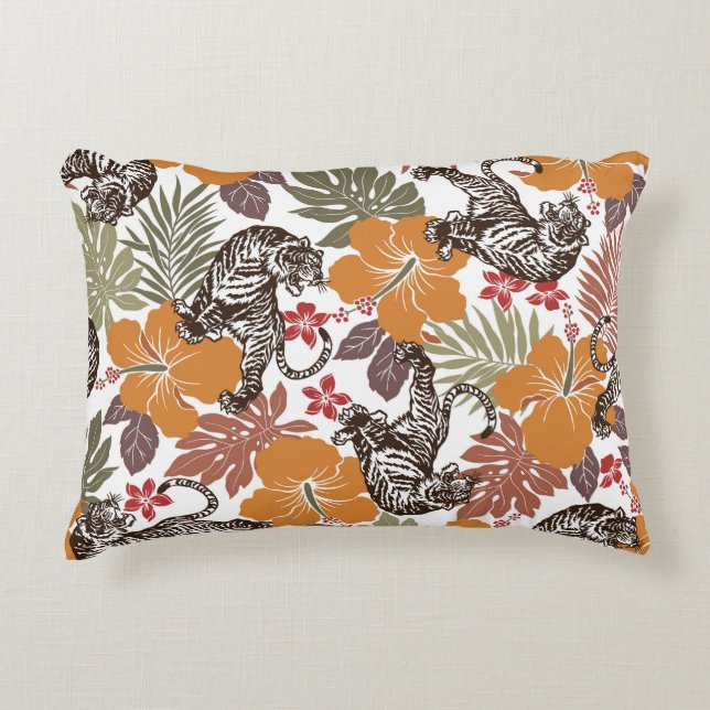 Hibiscus Tiger, Exotic Pattern. Accent Pillow (Front)
