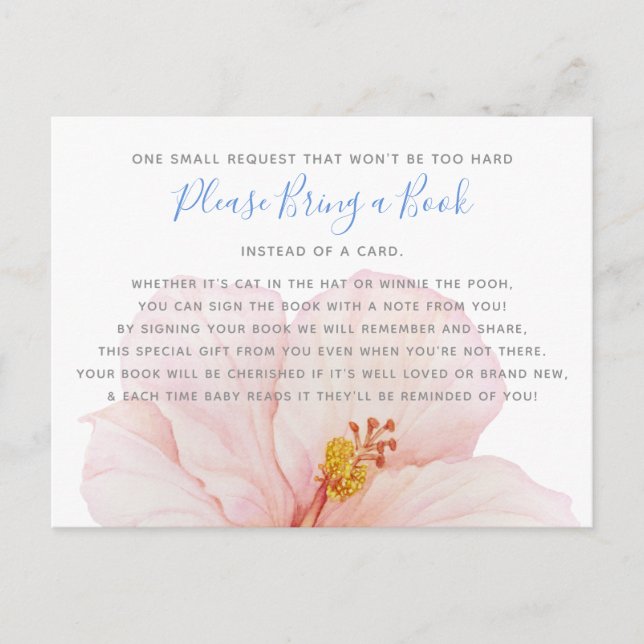 Hibiscus Tropical Baby Shower Bring a Book Card (Front)