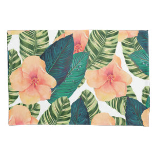 Hibiscus Tropical exotic White Pillowcase