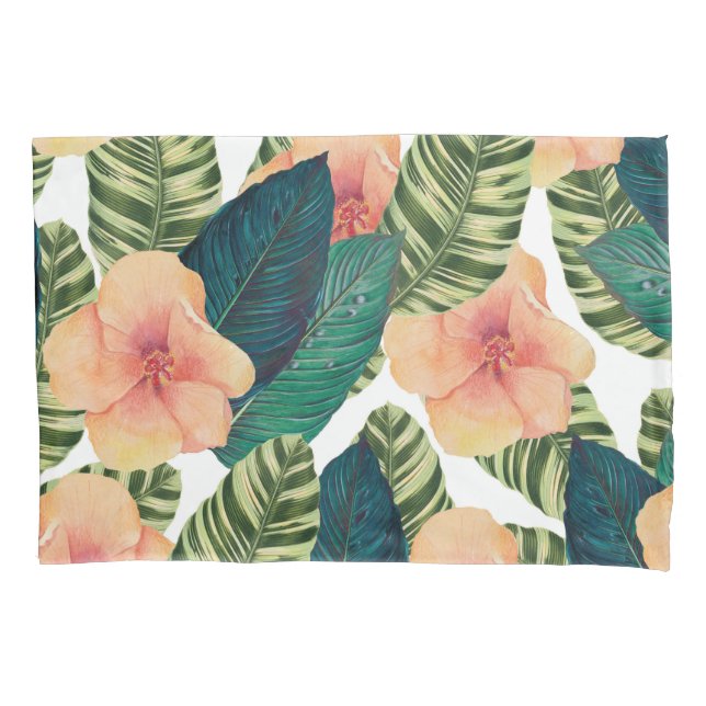 Hibiscus Tropical exotic White Pillowcase (Front)