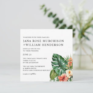 Hibiscus tropical Faire-part de mariage aquarelle