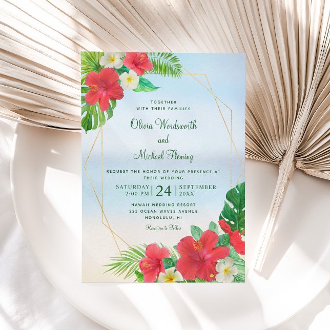 Hibiscus Tropical Floral Beach Wedding Invitation (Creator Uploaded)