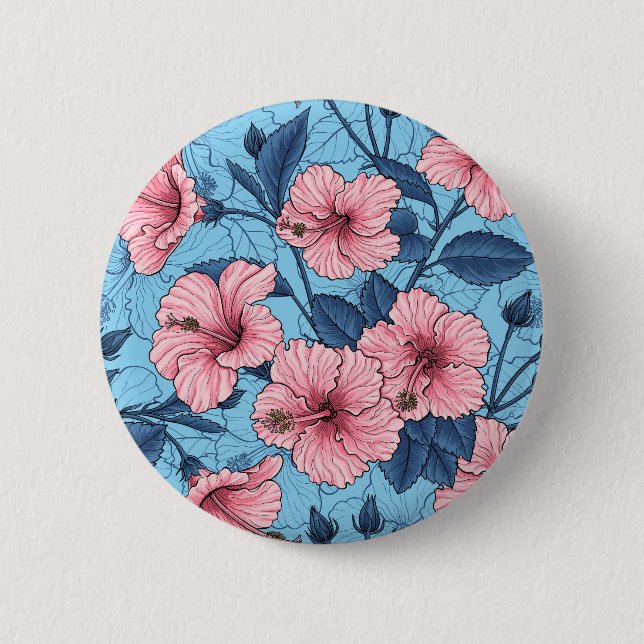 Hibiscus Tropical Floral Pattern 2 Inch Round Button (Front)