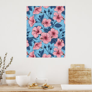 Hibiscus Tropical Floral Pattern Poster