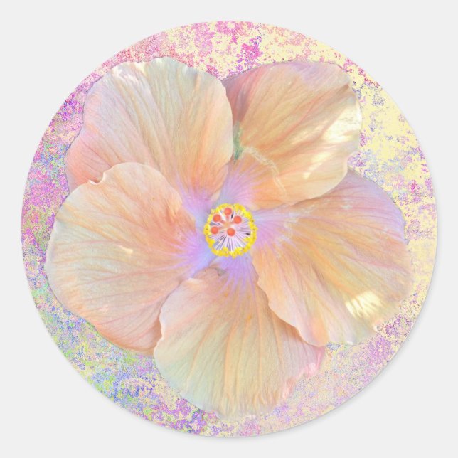 Hibiscus tropical flower iridescent look pink gold classic round sticker (Front)