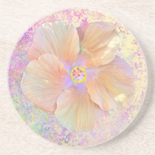 Hibiscus tropical flower iridescent look pink gold coaster