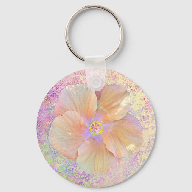 Hibiscus tropical flower pink and gold cute summer keychain (Front)