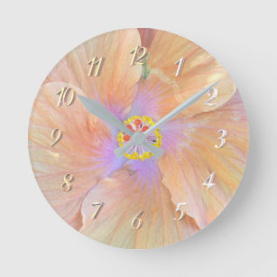 Hibiscus tropical flower pink and gold cute summer round clock