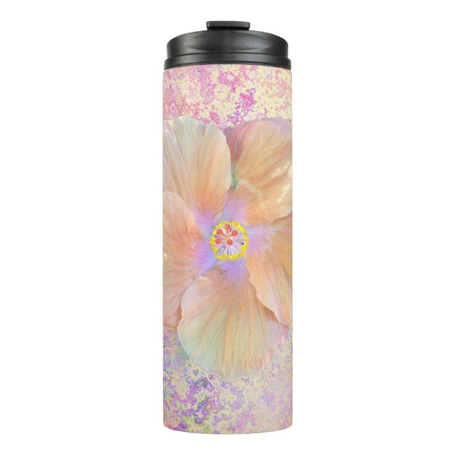 Hibiscus tropical flower pink gold marble cute thermal tumbler (Front)