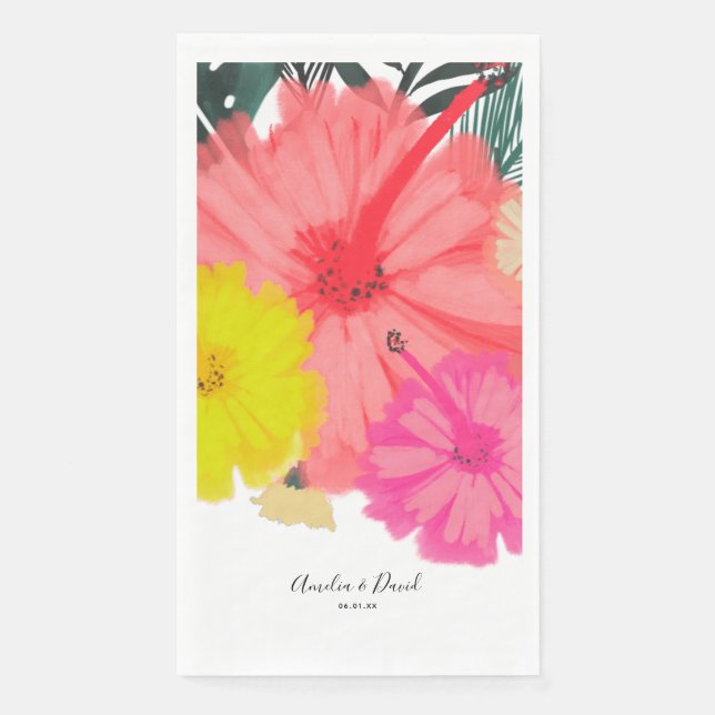 Hibiscus Tropical Hand Drawn Floral Wedding Napkin (Front)