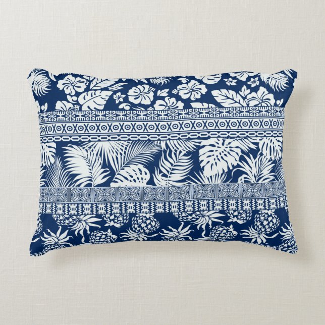 Hibiscus tropical leaves hawaiian ornament wallpap accent pillow (Front)