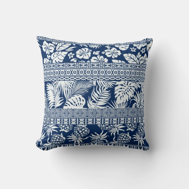 Hibiscus tropical leaves hawaiian ornament wallpap throw pillow (Front)