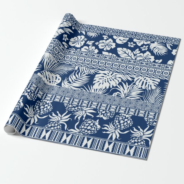 Hibiscus tropical leaves hawaiian ornament wallpap wrapping paper (Unrolled)