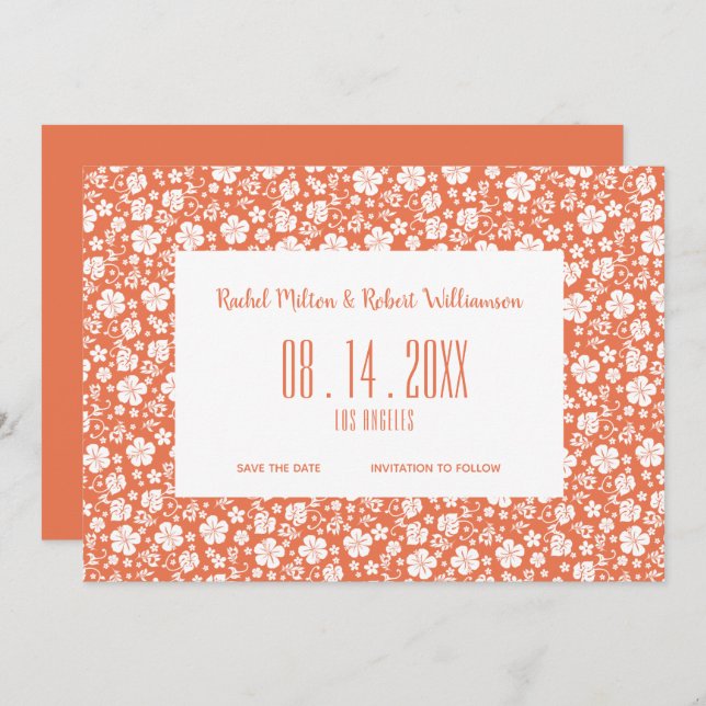 Hibiscus Tropical Peach Wedding Save The Date (Front/Back)