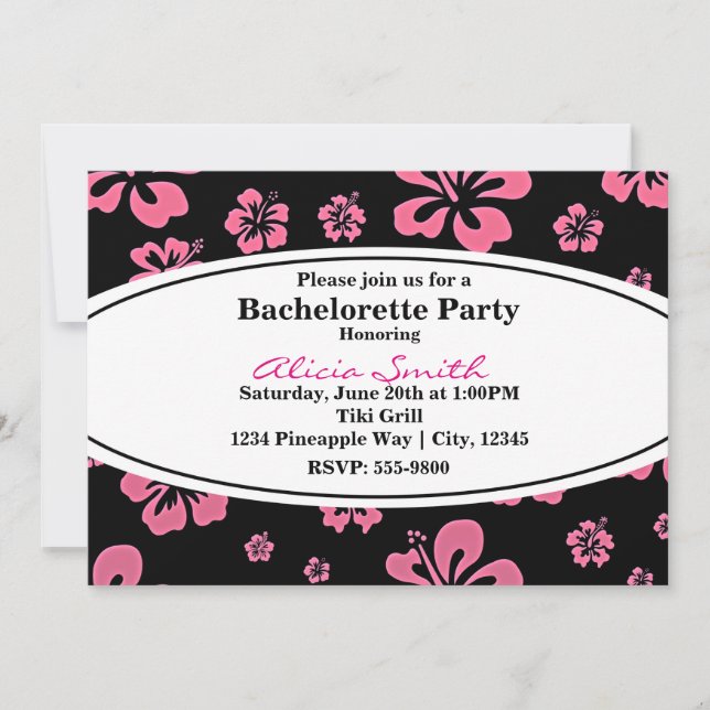Hibiscus Tropical Rose Floral Black Invitation (Devant)