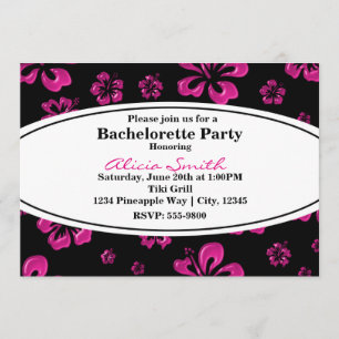 Hibiscus Tropical Rose Floral Black Invitation