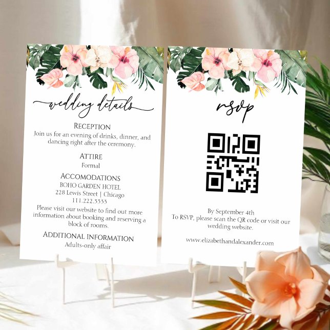 Hibiscus Tropical Wedding Details | RSVP | QR Code Enclosure Card (Creator Uploaded)