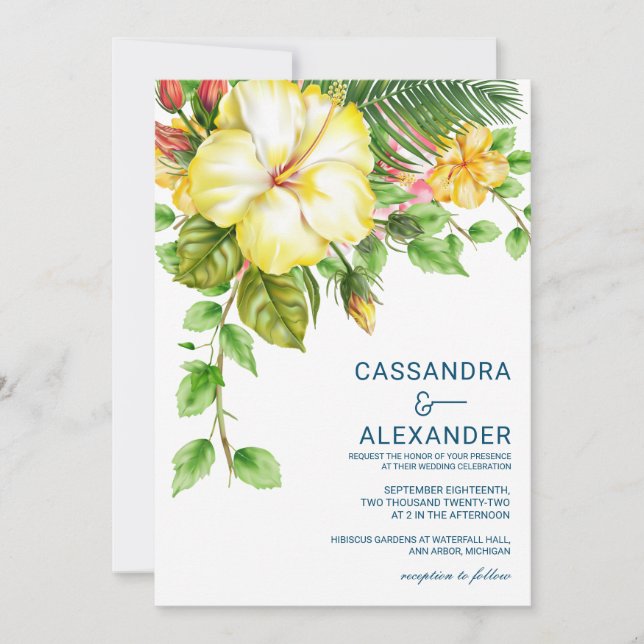 Hibiscus Tropical Wedding Invitation (Front)