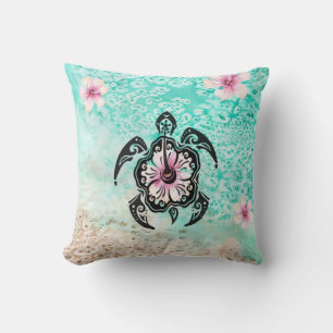 Hibiscus Turtle Throw Pillow