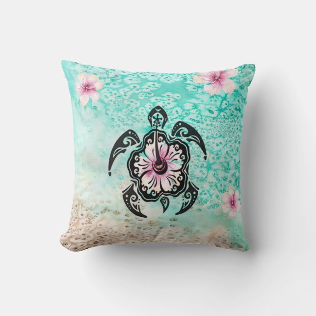 Hibiscus Turtle Throw Pillow (Front)
