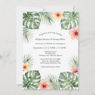 Hibiscus Vintage Hawaii Floral Tropical Wedding Invitation