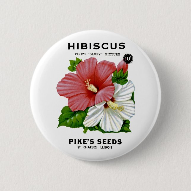 Hibiscus Vintage Seed Packet 2 Inch Round Button (Front)