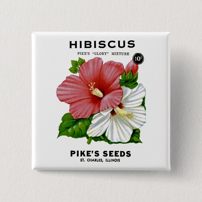 Hibiscus Vintage Seed Packet 2 Inch Square Button (Front)