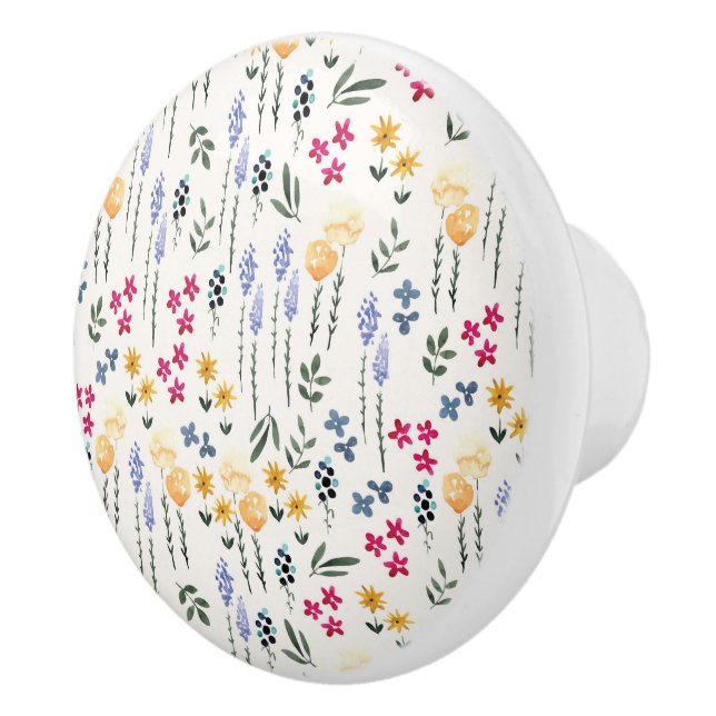 Hibiscus Watercolor Botanical Blooming Seamless Ceramic Knob (Right)