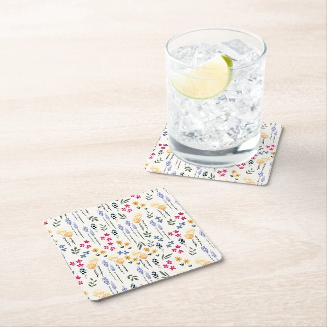 Hibiscus Watercolor Botanical Blooming Seamless Square Paper Coaster (Insitu)
