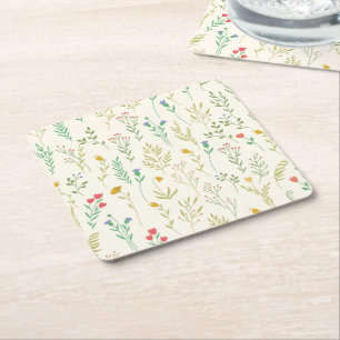 Hibiscus Watercolor Botanical Blooming Seamless Square Paper Coaster
