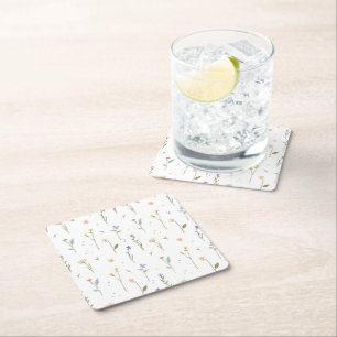 Hibiscus Watercolor Botanical Blooming Seamless Square Paper Coaster