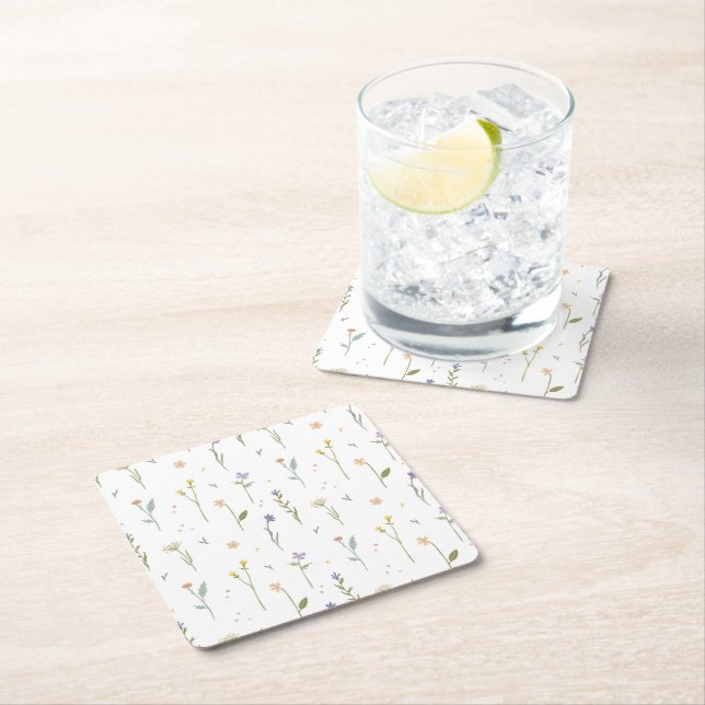 Hibiscus Watercolor Botanical Blooming Seamless Square Paper Coaster (Insitu)