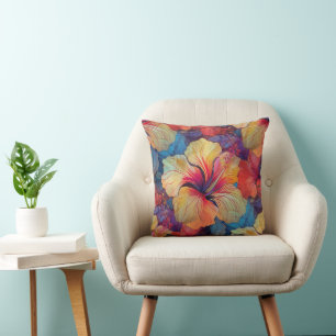 Hibiscus - Watercolor Decor Blossoms 1 Throw Pillow