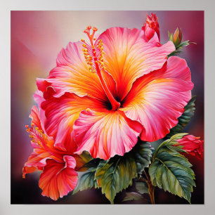 Hibiscus watercolor-style poster