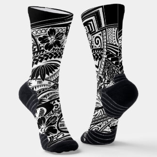 HIBISICUS POLYNESIAN TRIBAL HAWAII ISLANDS Wht Socks