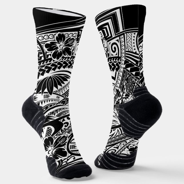 HIBISICUS POLYNESIAN TRIBAL HAWAII ISLANDS Wht Socks (Angled)