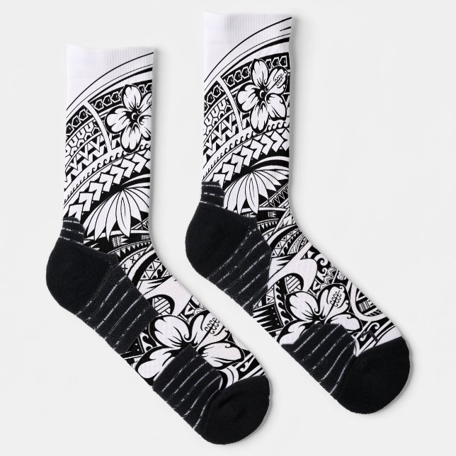 HIBISICUS POLYNESIAN TRIBAL Wht Socks (Right)