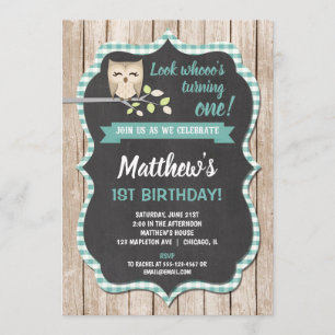 Hibou 1er anniversaire invitations garçon boisé an