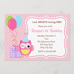 Hibou 1er anniversaire Invitations pour les filles