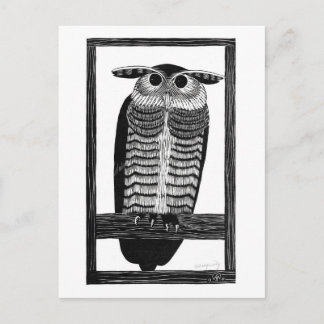 Hibou cornu - Carte postale d'art vintage noir et