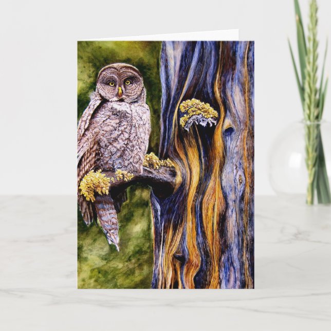 Hibou de grand gris, carte de voeux (Devant)
