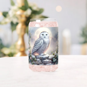 Hibou des neiges dans un jardin d'hiver au clair d