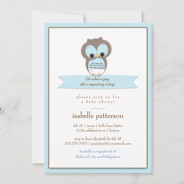 Hibou doux de bébé c'est une invitation de baby (Devant)