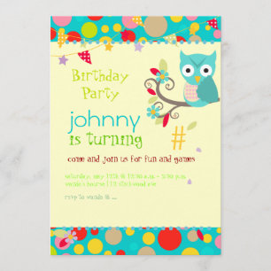 Hibou, invitations à la fête d'anniversaire/arrièr