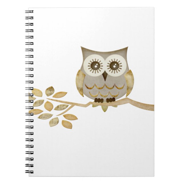 Hibou large de yeux dans le carnet d'arbre (Devant)