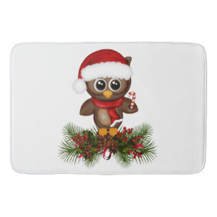 Hibou mignon de Noël sur le tapis de bain de